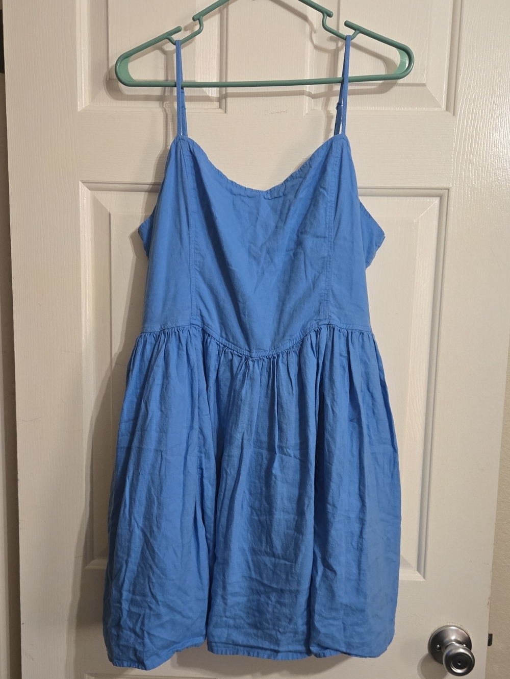 aerie Light Blue LINEN bkend Spaghetti-Strap Summer Dress